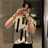 Threebooy Summer Men's Clothing Luxury O Neck Knitted T Shirt Retro Geometric Short-sleeved Korean Popular Knitwear Leisure Basic Shirt