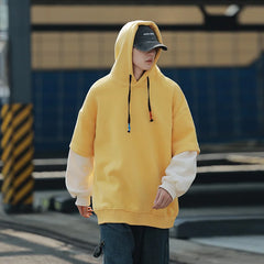 Threebooy Autumn Hoodie Splicing Sweatshirt Mens Hip Hop Pullover Hoodies Streetwear Casual Fashion Clothes hoodie Colorblock Black