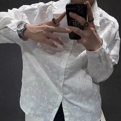 Threebooy Y2K Mens Shirt Jacquard Casual Long Sleeved Shirt Autumn Sports Gym Breathable Moisture Wicking Top Men's Clothing Unisex