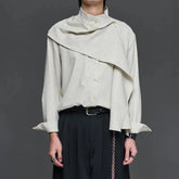 Threebooy Mens Shirt Scarf Ribbon Decoration Shirt Autumn Streetwear Japanese Dark Style Campus Performance Long-Sleeve Top Men'S Clothing