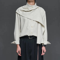 Threebooy Mens Shirt Scarf Ribbon Decoration Shirt Autumn Streetwear Japanese Dark Style Campus Performance Long-Sleeve Top Men'S Clothing