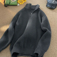 Threebooy Autumn Winter New Fashion Long Sleeve Stand Up Collar with Half Zipper Sweaters Men's Clothing Casual All-match Knitting Tops