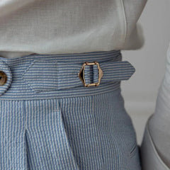 Threebooy Men's Luxury Naples Slim-fit Thin Blue Striped Dress Pants Solid Color British Retro Premium Elegant Leisure High Waist Trousers