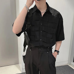 Threebooy Summer Clothing Men's Light Luxury Draped Knit Shirts Retro Leisure Chic Button-down Short Sleeve Korean Popular Clothes