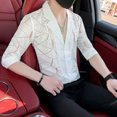 Threebooy Summer Thin Cutlery Shirt Half-sleeved Men Casual Top