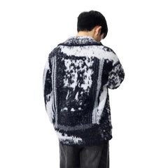 Threebooy Men Sweater Black White Contrast Casual Knit Sweater Streetwear Trend Youth Campus Fashion Men'S Long Sleeve Tops Men'S Clothing
