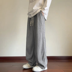 Threebooy Summer Casual Pants Men Oversized Wide Leg Pants Men Japanese Streetwear Loose Ice Silk Pants Men Pleated Trousers M-3XL