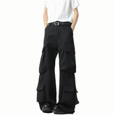 Threebooy Men Loose Fit Cargo Pants Workwear Trousers Multi Pocket Outdoor Casual Joggers Streetwear Hip Hop Drop Crotch Trousers for Men