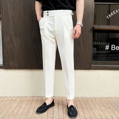 Threebooy Men's High-waisted Trousers Autumn Winter New Style Trousers Casual Pants Fashionable Handsome Slim Straight Suit Pants