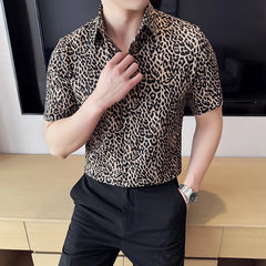 Threebooy Camisas De Hombre Fashion Leopard Pattern Men's Shirt High Quality Business Social Banquet Slim Fit Versatile Shirt Size 4XL-M