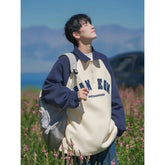 Threebooy Preppy Spliced Polo Shirt Sweatshirt Men's Spring Autumn Raglan Sleeves Trendy American Loose Versatile Casual Jacket