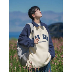 Threebooy Preppy Spliced Polo Shirt Sweatshirt Men's Spring Autumn Raglan Sleeves Trendy American Loose Versatile Casual Jacket