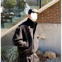 Threebooy Autumn winter high-end workwear stand up collar jacket woolen coat British style baseball uniform