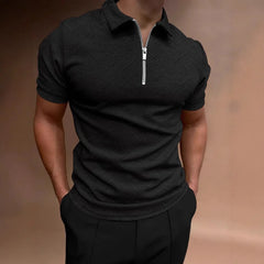 Threebooy Summer Men Solid Color Zipper Polo Shirt Short Sleeve Sport Top