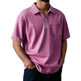 Threebooy Summer Cotton Polo Shirt Men Short Sleeve Turn Down Collar Pull On Polos Solid Breathable Casual Tops