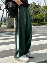 Threebooy 2024 Summer Men's Contract Color Striped Sweatpants New Korean Style Elastic Waist Wide Leg Pants Fashion Male Trousers