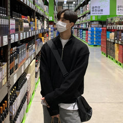 Threebooy Men's Winter Luxury Knitted Pullover Casual Stand Collar Zipper Sweater Solid Color Long Sleeve Korean Popular Loose Knitwear