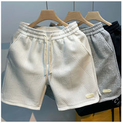 Threebooy Men's shorts, information sports shorts with wave patterns, solid with rope, loose and dry, gym, summer