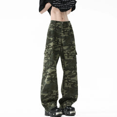 Threebooy Men Casual Straight Leg Camo Cargo Pants Outdoor Tactical Military Workwear Hiking Camping Durable Comfortable Jogger Trousers