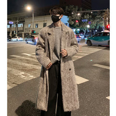 Threebooy Korean Style Medium-length Men's Trench Autumn Winter High Quality Loose Casual Woolen Coat Trendy Overcoat Khaki/Dark Gray