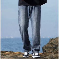 Threebooy Korean Style Loose Jeans Men's Wide Leg New Jeans Blue Jeans Straight Wide Leg Pants Korean Style Trousers Men's Jeans Clothing