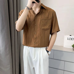 Threebooy New Luxury Business Men Shirts Leisure Solid Color Short Sleeve Korean Popular Men's Clothing High Quality Cardigan Tops Summer