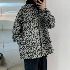 Threebooy Retro leopard print casual jacket men's autumn spring Korean trend handsome elegant temperament high street coat cool streetwear