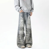 Threebooy Camouflage Wide jeans men Ripped Patchwork New Mainstream Hip Hop Skateboard Men Women Streetwear High Street Super Loose Jeans