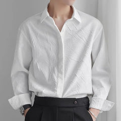 Threebooy French Men's Loose Casual Jacquard Shirt Young and Elegant Handsome Korean Top
