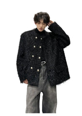 Threebooy Men's Double-breasted Woolen jacket Cardigan Autumn Winter Trend Collarless Jacket Fashion Korean Style Chic Elgance Coat