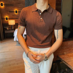 Threebooy Smart Casual Solid Color Turn-down Collar Polos Spring Summer Simplicity Retro Comfortable Tops Slim Men's Clothing