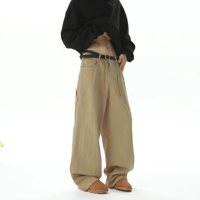 Threebooy American Style Wide Leg Straight Cargo Pants Letter Printed Men's Baggy Casual Fashion Overalls Streetwear Male Mopping Trousers