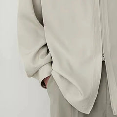 Threebooy Spring Men's Clothing Luxury Drooping Zipper Shirts Retro Premium Long-sleeved Solid Color Korean Popular Business Leisure
