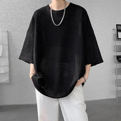 Threebooy Base shirt Men Summer Oversized Half Sleeve T-Shirt Semi Transparent Perforated Breathable Streetwear Casual Comfort Tee