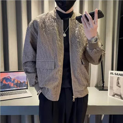 Threebooy Men's Jackets Zip V High Quality New In Joker Vintage Male Coats Cheap Sale Harajuku Y2k Deals Korean Reviews Many Aesthetic