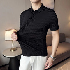 Threebooy Summer Short Sleeve Polo Men Striped Casual Polo Shirts Men Clothing Comfortable and Cool Business Social Lapel Tops