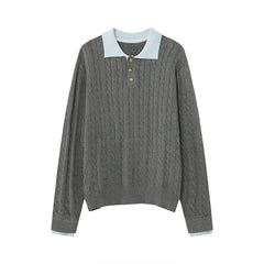 Threebooy Fashion Patchwork Men Polo Sweater Light Luxury Japanese Popular Knitwear Premium Quality Long Sleeve Pullover Trendy Streetwear