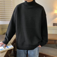 Threebooy Turtleneck Men's Sweater Autumn New Knitted High Neck Pullover Streetwear Comfortable Fitness Tops Clothing Knitwear