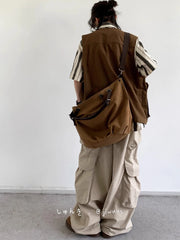 Threebooy New Summer Japanese Retro Work Suit Vest Men Women Korean Fashion College Style Loose Sports Casual Sleeveless Versatile Jacket