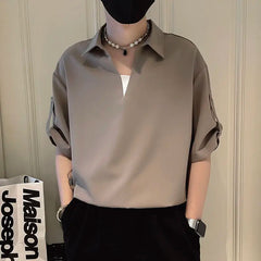 Threebooy High-end V-neck POLO Shirt Men's Summer Fashion Brand Pixie Short-sleeved T-shirt 2025 New Casual Men's Top