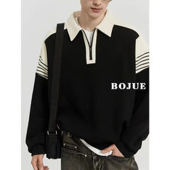 Threebooy Newly Designed Spliced Sweater for Men with Loose Collar and Zipper Men's Premium Polo Top for Men