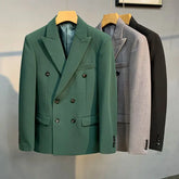 Threebooy Blazers Autumn Fit Men's Double-breasted Suit Jacket Casual Suit Collar Long Sleeves Pockets Buttons Solid Color Tops Blazer
