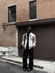 Threebooy Retro Jacket with Pleated Zipper Pockets Large Size Pilot Jacket American Autumn and Winter Design High Street Baseball Uniform