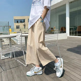 Threebooy Summer Thin Ice Silk Men's Straight Loose Couple Casual Wide-leg Sports Nine-point Pants