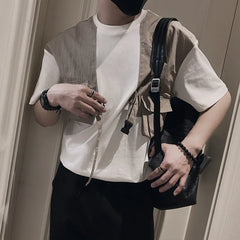 Threebooy Summer Splicing Workwear T-shirt Men's Short Sleeved Casual Round Neck T-shirt Fashion Multi Pocket Streetwear Tee Tops