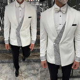 Threebooy Elegant Men Suits 2 Piece Blazer Pant Double Breasted Crystals Formal Occasions Celebrity Prom Party Suit