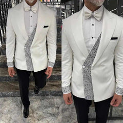Threebooy Elegant Men Suits 2 Piece Blazer Pant Double Breasted Crystals Formal Occasions Celebrity Prom Party Suit