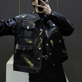 Threebooy Mens Graffiti Print Big Pocket Jacket Spring And Autumn Y2k Streetwear Fashion Workwear Temperament Jacket Men'S Clothing