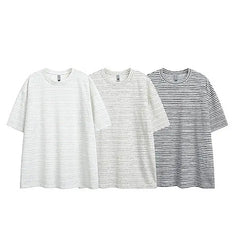 Threebooy Men Summer Striped T-Shirt Casual Loose Fit Crew Neck Breathable Comfortable Versatile Trendy Daily Essential