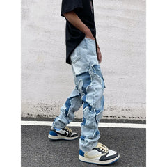 Threebooy Grunge Y2K Streetwear Baggy Ripped Jeans Pants Men Clothing Washed Blue Straight Denim Trousers Pantalon Homme